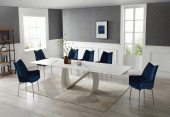 9087 Table White with 1218 swivel blue chair